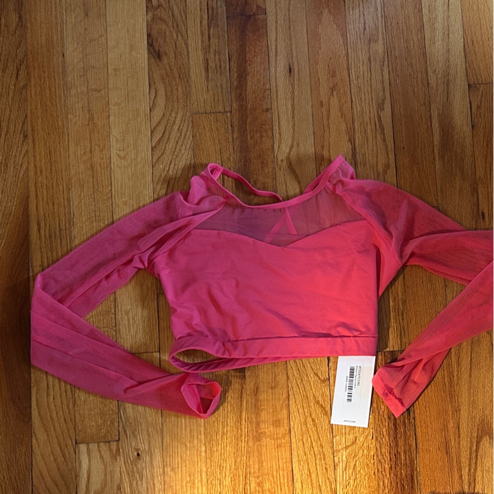 Baltogs Vibrant Pink Mesh Long Sleeve Crop Top